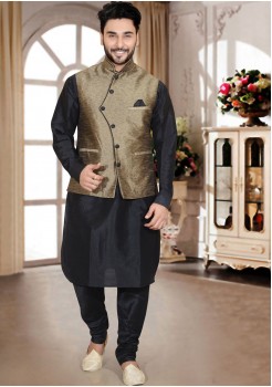 BLACK MENS KURTA JACKET SET